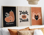 Vintage Halloween Print Set, Pumpkin, Cat Art (Digital Download)