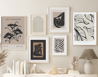 Modern Gallery Wall Art Set of 6, Abstract Boho Prints (Digital Art Print)