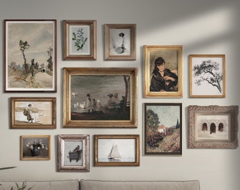 Vintage Gallery Wall Art Set, Eclectic Antique Prints (Digital Download)