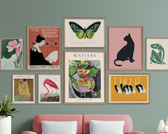 Eclectic Gallery Wall Art Print Set, Vintage Matisse Klimt Style (Digital Download)
