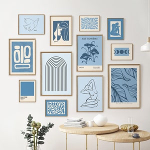 Blue Modern Gallery Wall Set of 12, Modern Minimalist Abstract Art Print, Blue Wall Art, Picasso, Blue Prints, Modern Wall Art, Home Decor
