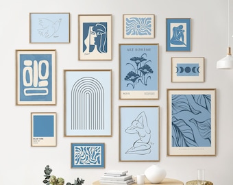 Blue Modern Gallery Wall Art Set, Minimalist Prints (Digital Download)