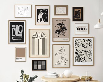 Modern Gallery Wall Art Set of 12, Minimalist Abstract Prints (Digital Download)