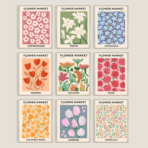 Flower Market Set of 9 Prints Flower Market Wall Bundle - Etsy