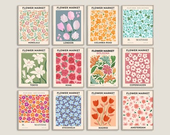 Flower Market Print Set, Botanical Wall Art (Digital Download)