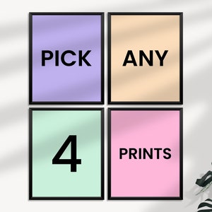 Pick Your Own 4 Digital Prints, Pick Any 4 Prints, Custom Gallery Wall, Printable Wall Art, Custom Artwork, Living Room, Set Of 4 Prints
