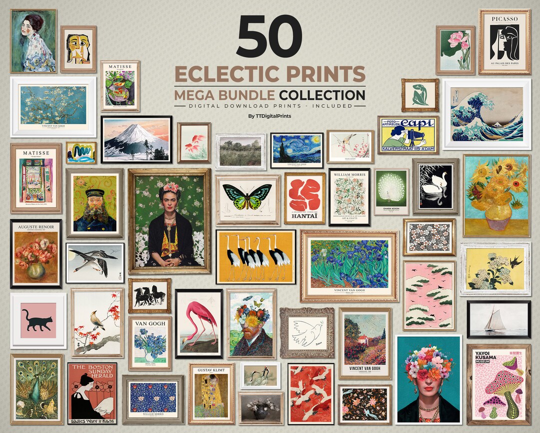 50 Piece Eclectic Gallery Wall Art Prints, Vintage Poster Set (digital ...