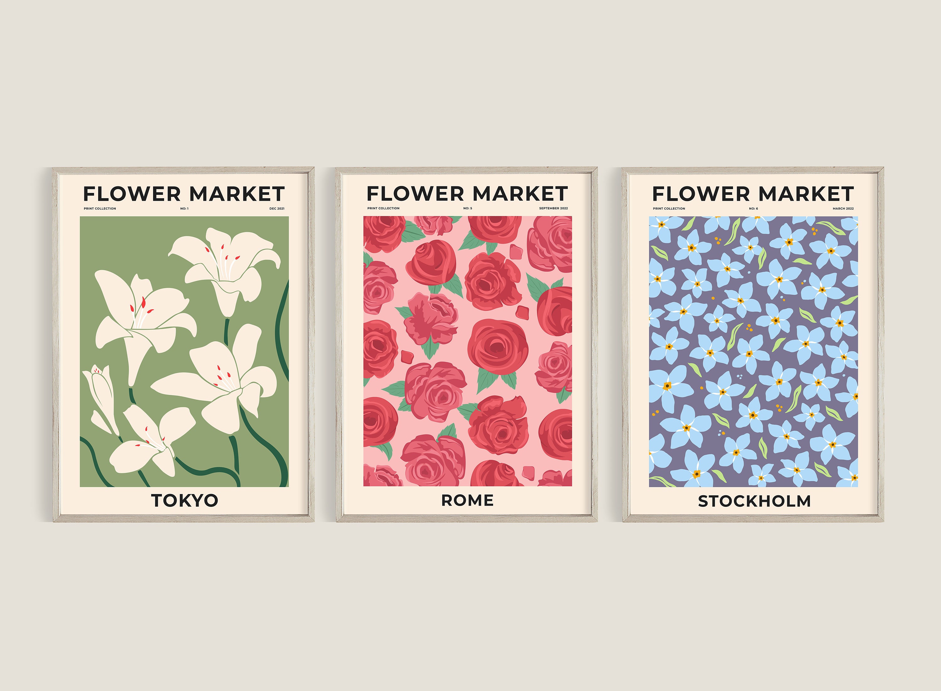 Flower Market Set of 12 Prints, Flower Market Wall Bundle, Printable ...