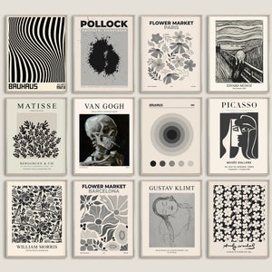 Zwart-wit tentoonstelling set van 12 prenten, museum poster set, afdrukbare muur set, zwart witte poster, galerij muur set, Wall Art Print