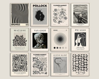 Black and White Museum Art Print Set, Gallery Wall (Digital Download)
