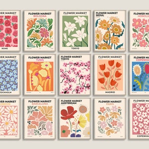 Conjunto del mercado de flores de 15 grabados, conjunto de pared de la galería, grabados botánicos, estampados de flores, dibujo de flores, estampado de flores de Matisse, impresión de arte digital