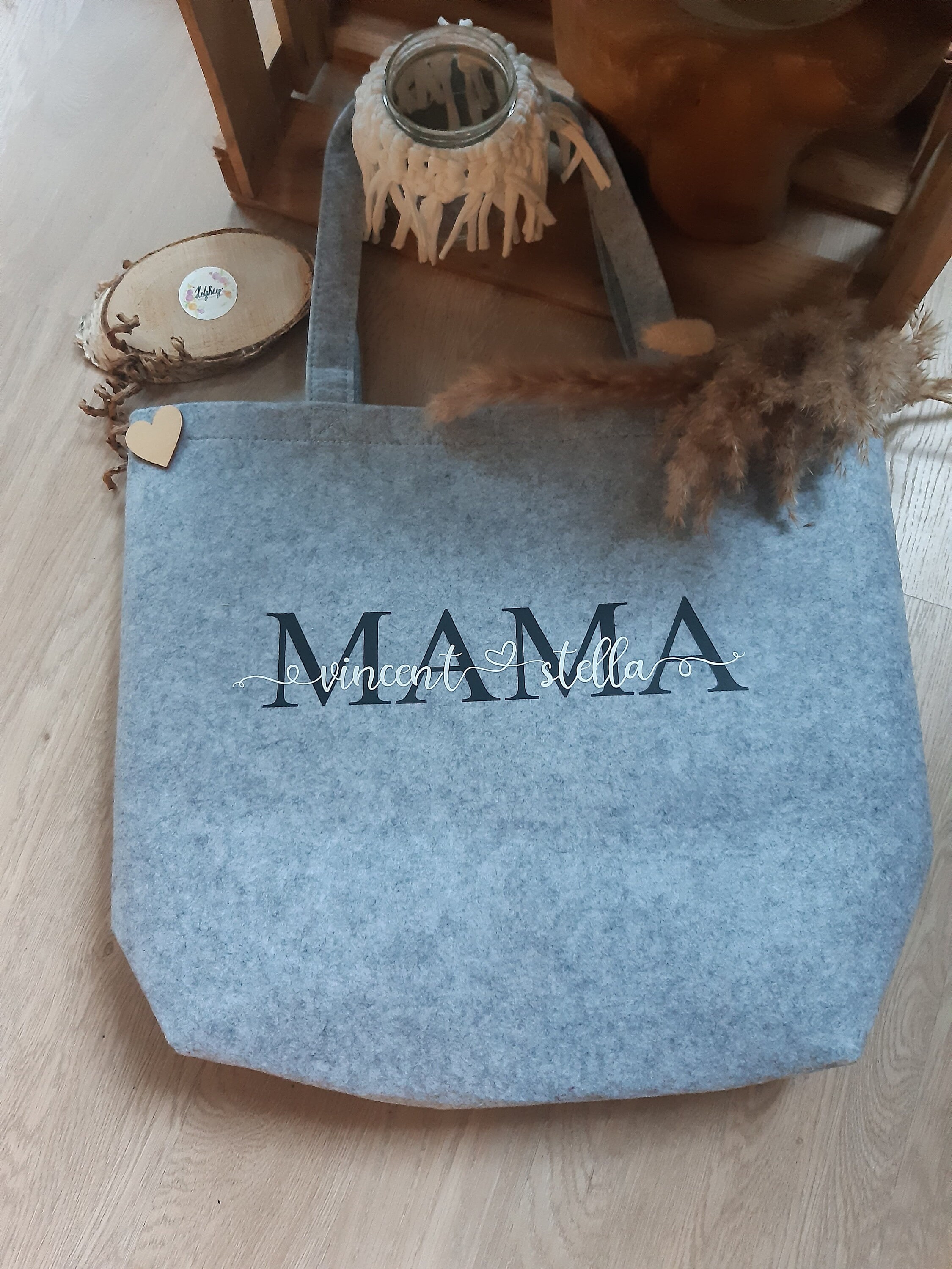 Filztasche Einkaufstasche Tasche Filz Mama Herzensmensch Freundin pers –  KathyKreativtraum