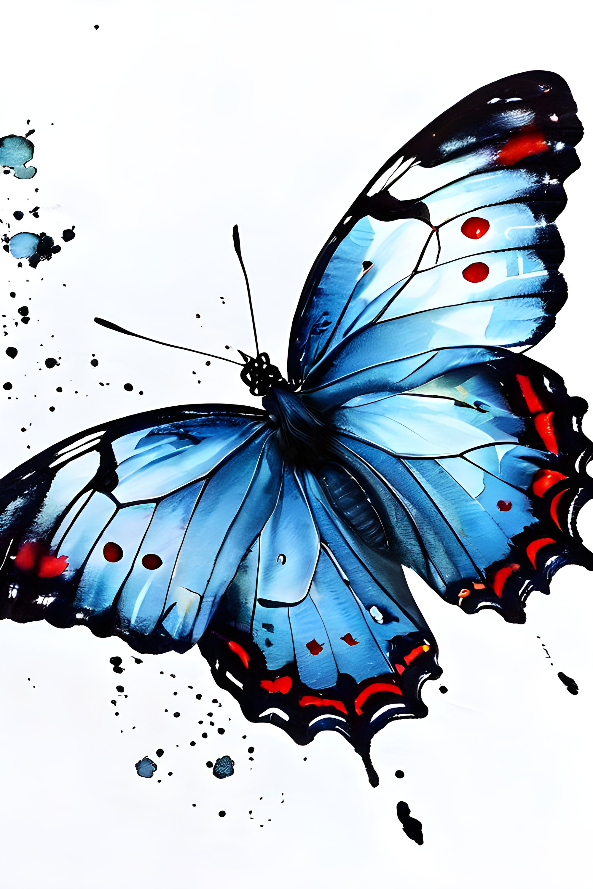 Blue Butterfly With Red Dots, Digital Art, Wall Decore, Printable Art ...