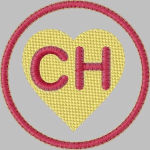 Pode incluir: Um círculo vermelho com um coração amarelo dentro. O coração tem as letras "CH" em vermelho dentro.