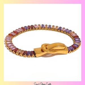 Bunt Zirkonia Armreif, Gürtelschnalle, Edelstahl Armband, Anlauffrei, wasserdicht Armband, stapelbarer Schmuck, Geschenk für sie
