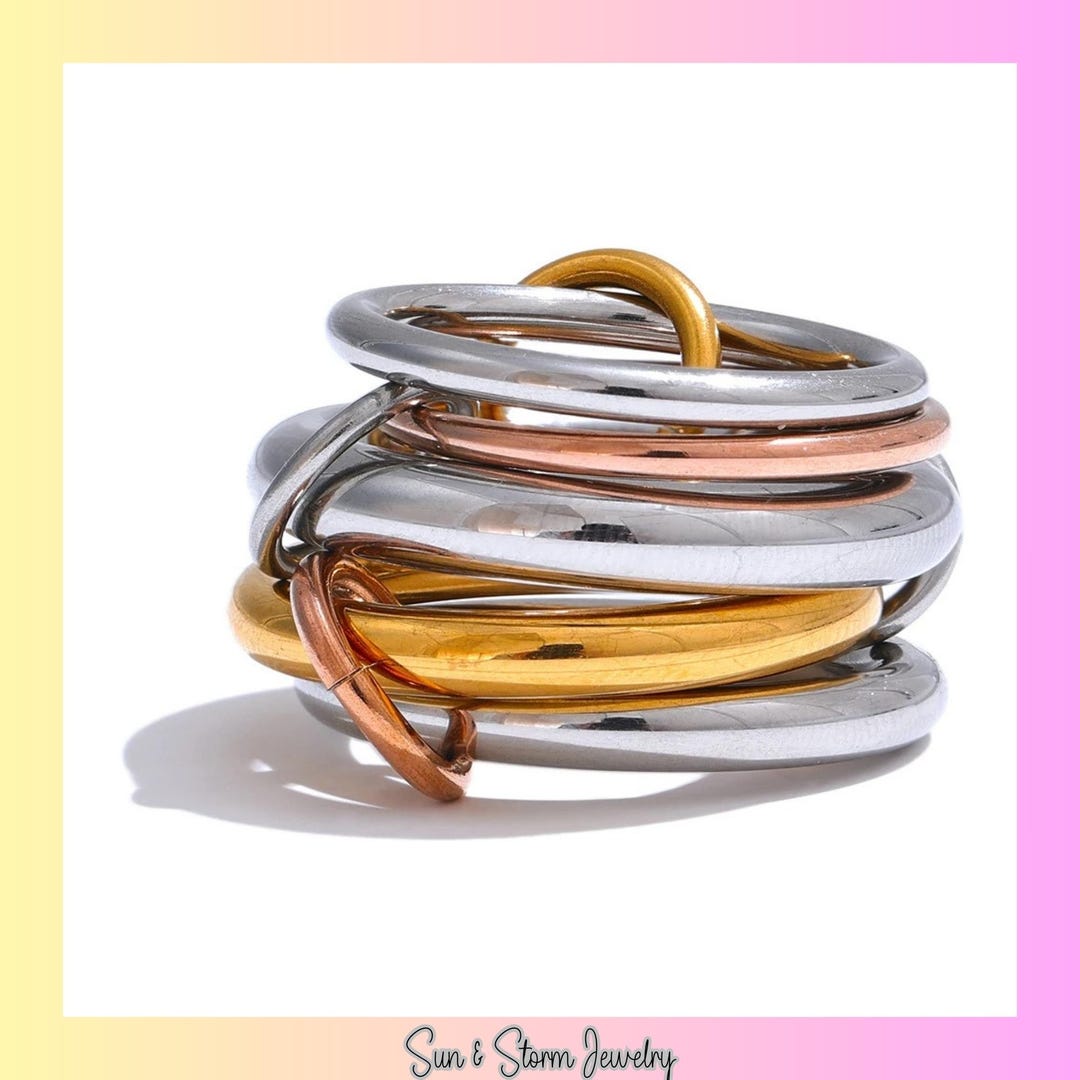 Interlinked Stackable Rings Interlocking Ring, Stainless Steel Multi Band Ring, Chunky Designer ...