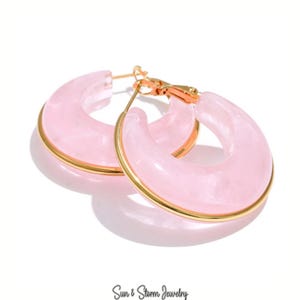 Colorful Chunky Hoop Earrings, Acrylic Resin Gold Hoops, Retro Thick Statement Earrings for Women, Trendy Jewelry Birthday Gift