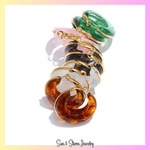 Chunky Acrylic Hoop Earrings, Gold Stainless Steel Statement Hoops, Retro Thick Resin Earrings, Trendy Jewelry Gift for Women