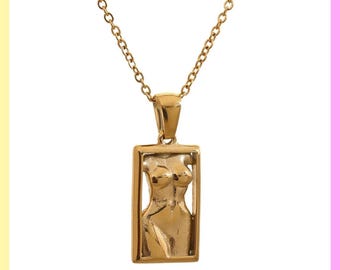 Woman Body Silhouette Necklace, 18K Gold Plated Stainless Steel, Feminine Form Pendant, Women Empowerment Jewelry, Self love necklace, Gift