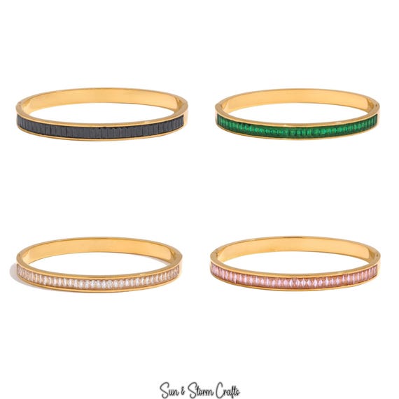Bracelet Jonc Femme Acier Inoxydable Doré Zirconium - Style Minimaliste Sans Marque