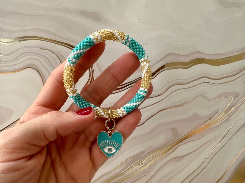 Charmed Nepal Bracelet, Gift for Her, Birthday Ideas, Blue Eye Charm