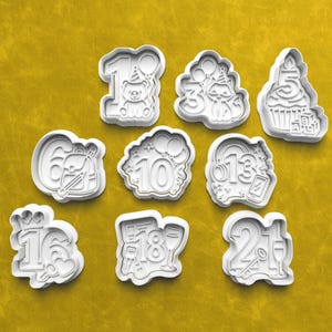 Birthday Milestone Cookie Cutter and Fondant Stamp. 1st, 3rd, 5th, 6th, 10th, 13th, 16th, 18th, 21st Party Celebration birthday Cookies.