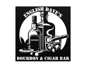 CUSTOM Personalized Metal Sign for Bar...Black Bourbon & Cigar Bar Sign. FREE SHIPPING!