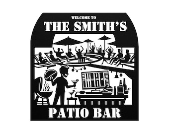 CUSTOM Personalized Metal Patio Sign in Black or Red: FREE SHIPPING!
