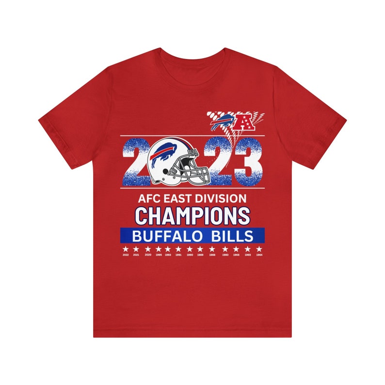 13 COLORS. Buffalo Bills AFC East Champions 2023. PRINTED on Front and Back, Tshirtunisex