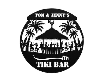 CUSTOM Personalized metal Tiki Bar sign: in Black or Red. FREE SHIPPING!