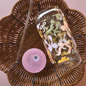 Cute Glass Cup, Trendy Iced Coffee Cup, Girly Bow Cup, Coquette Style Cup, Cottagecore, Birdal Shower Gifts,