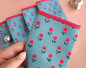 Floral Hot Pink Teal Slim Can Sleeve: Coquette Tall Drink Cover