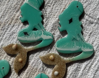 Turquoise Mermaid Christmas ocean wave ornaments. coastal  Christmas ornaments with sand and shells. Caribbean water, Palm beach ocean