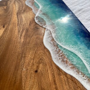 Large Acacia Wood Charcuterie Board With Handle, Ocean Waves, Crashing ...