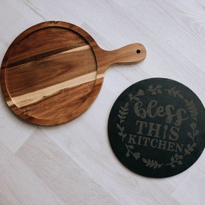 Bless This Kitchen Serving Board with Handle, Cheese Platter, Cutting Board, Personalized Kitchen Gift Ideas, Anniversary Gift, Engagement