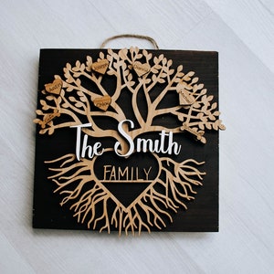 Personalized Family Tree, Family Tree of Life Wood Wall Decor Hanging, Family Name with Hearts, Gift from Grandkids, Family Legacy Gifts