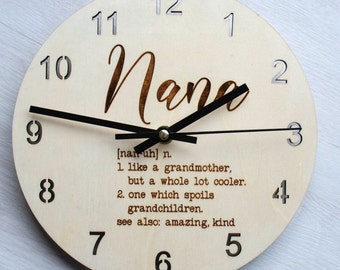 Nana Definition Wooden Clock, Wall Decor, Custom Nana Gift, Nana, Gift for Nana, Wood Clock, Handmade Nana Gift ideas,