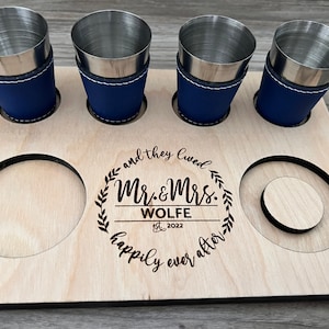 Mr & Mrs Tequila Flight Board, Wedding Gift, Engagement Present, Housewarming Gift, Gift for Couple, Personalized Name Gift, Bar Decor