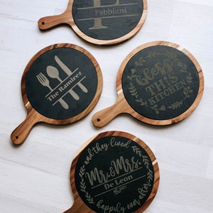 Wood & Slate Serving Board with Handle, Cheese Platter, Cutting Board, Personalized Kitchen Gift Ideas