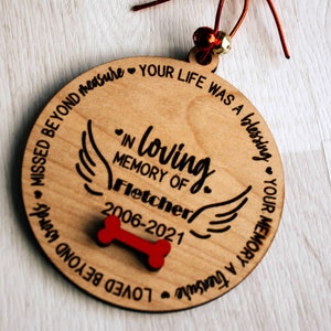 Dog Memorial Christmas Tree Ornament with Name and Dates, Angel Wings Pet Loss Gifts, Custom Gift, Personalized Christmas Ornament