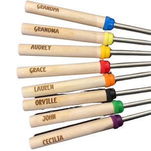Custom Smore&#39;s Roasting Expandable Sticks, Telescoping Marshmallow Forks, Engraved Corporate Party Favors Promotional Products, company gift