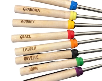 Custom Engraved Marshmallow Roasting Sticks, Telescoping Smores Skewers, Corporate Gifts, Set of 8