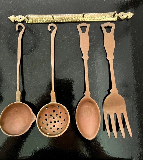 Vintage Brass Kitchen Utensils and Hanging Rack Etsy Australia