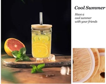 Mason Jar Boba Cup: 16oz Tumbler with Bamboo Lid & Stainless Straw