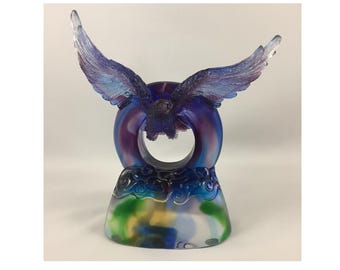 Liuli Crystal GlassSoaring into bright future (Eagle) Ornament: Feng Shui Eternal Love Decor