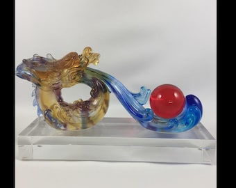 Auspicious Dragon Ru-Yi Red ball - Liuli Crystal Glass (Colored Glaze crystal)