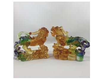 Liuli Crystal Glass Pixiu Ornaments – Feng Shui Good Luck Pair
