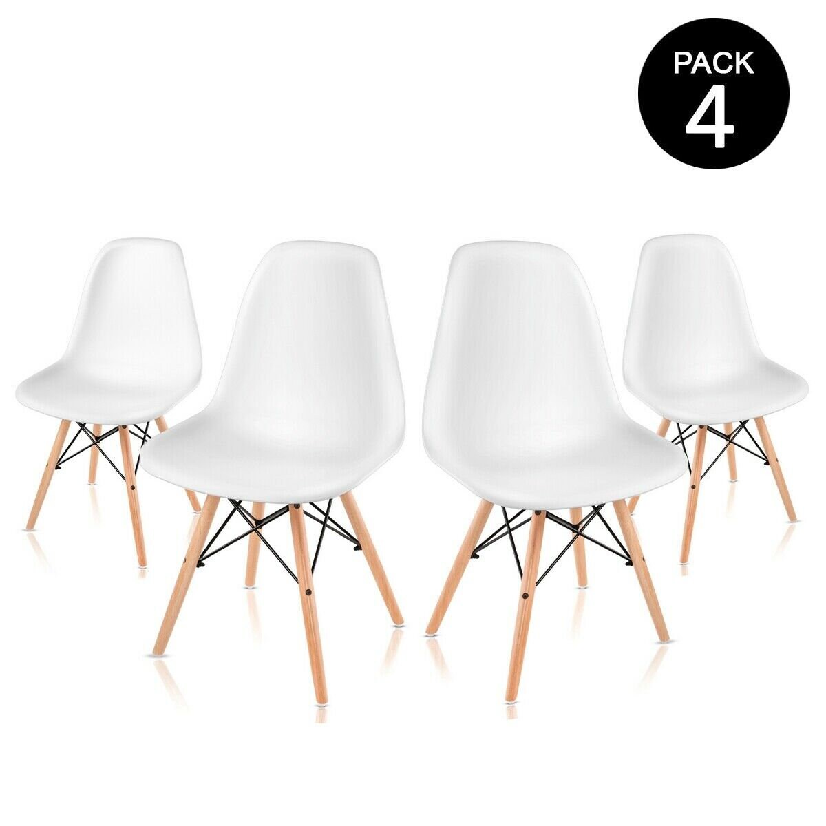 Pack 4 Chaises de Salle A Manger Blanches, Design Nordique, Pour Salon Terrasse Très Solide Robuste 