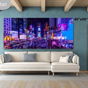 Times Square Night Photo with Neon Lights Canvas(3 Panel)40x90 inches