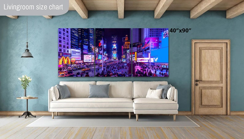 Times Square Night Photo with Neon Lights Canvas(3 Panel)40x90 inches